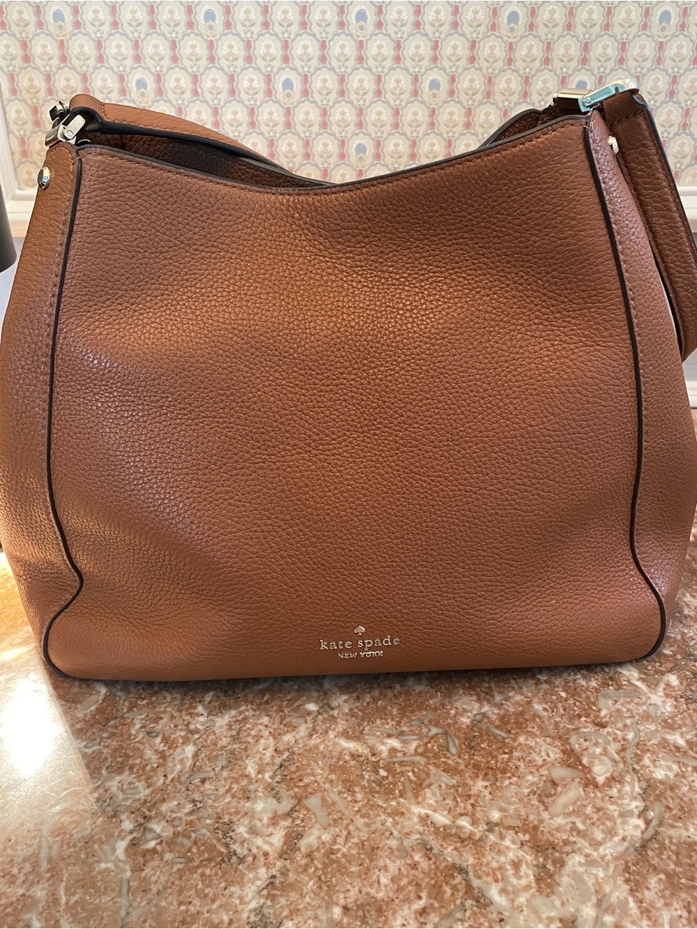 Kate Spade Gingerbread Pebbled Leather Shoulder Bag Leila Triple Compartment
